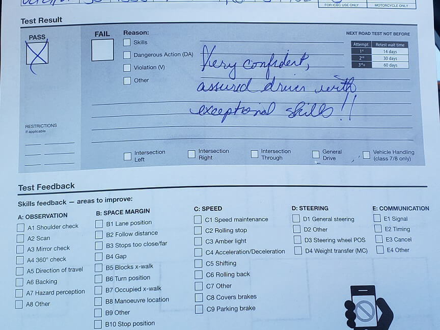 Another student road test result from Zula Driving School